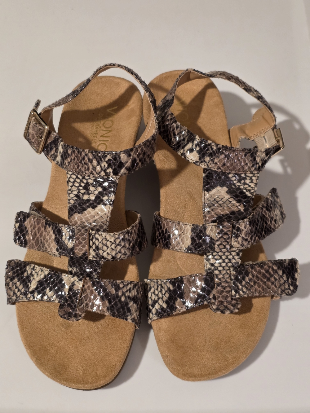 VIONIC Snake-Print Brown Women's Strappy Sandals